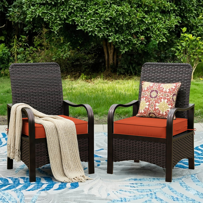 Outdoor Chair Seat Cushions，Water-Resistant Patio Chair Cushions With Handle And Non-Slip Bottom, 19" W x 19" D, Orange