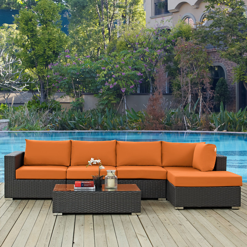 Ensemble de conversation modulaire avec coussins Sunbrella 5 pièces Sojour, Toile toscane Sunbrella®