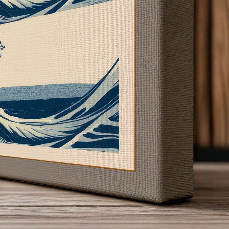 Great Wave Triptych Japandi - Wrapped Canvas, 24x16 - 61.0 x 40.6 cm, Taupe Border