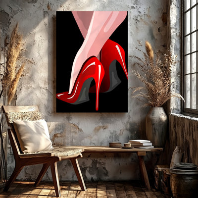 Sexy Red High Heels Fashion Illustration Print Modern Glam Home Decor Canvas Wall Art Print, Decorative Home Accent, Living Room, Bedroom and Office Decor, Gallery Wall Artwork