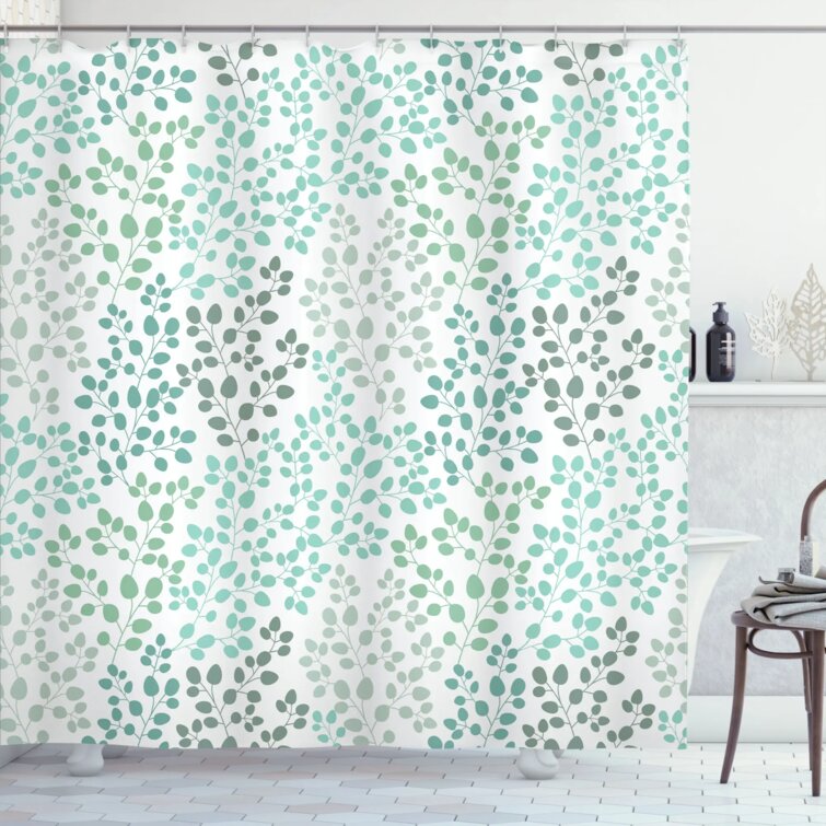 LIVILAN Green Leaf Shower Curtain Set with 12 Hooks, Decorative