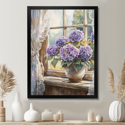 Hortensias par la ferme fenêtre II - décoration murale florale