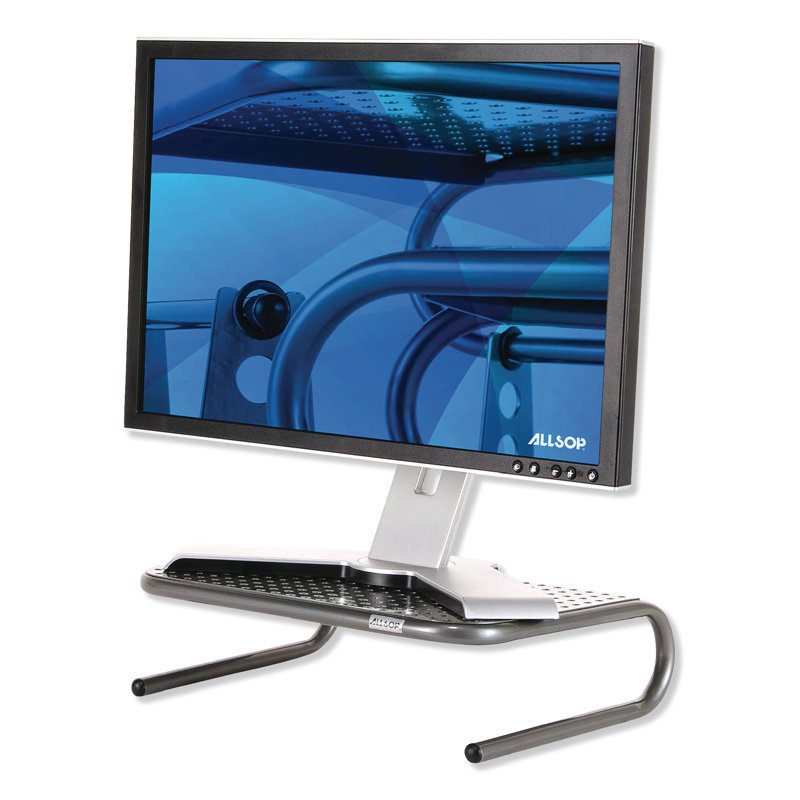 Pearl Black Steel Ergonomic Monitor Stand with Storage