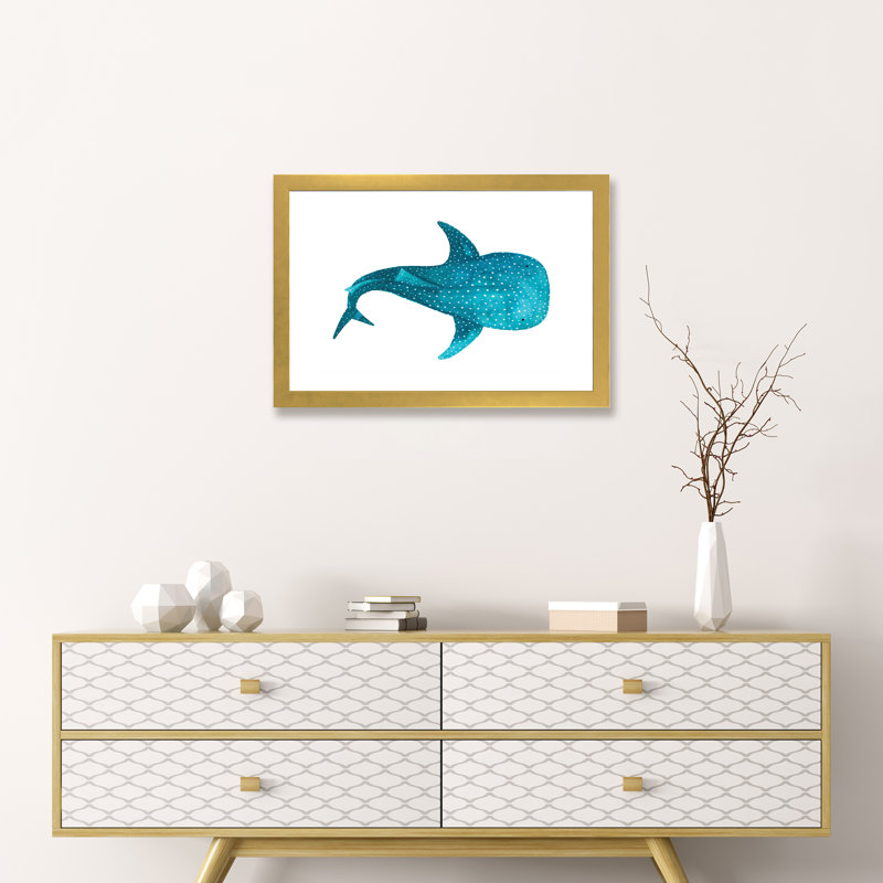 Requin baleine II - impression, Papier encadré doré, Blanc, H 16 po x l 24 po x P 1 po