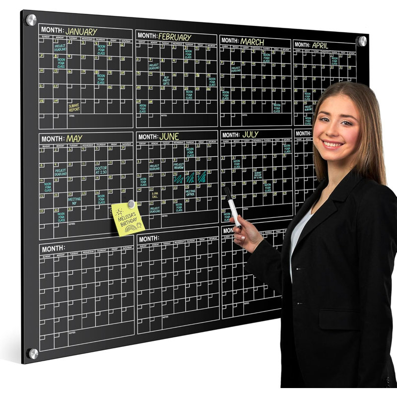Planificateur de calendrier de tableau blanc magnétique noir 34 po x 46 po