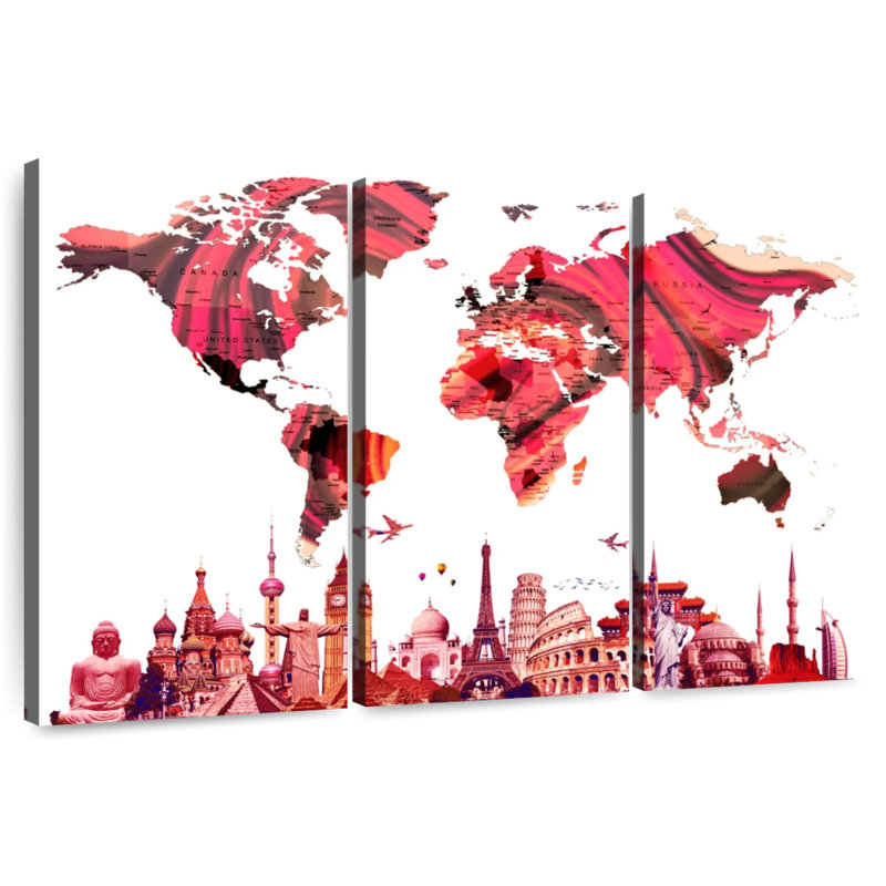 Carte du monde abstraite Aliaz Rose, H 32 po x l 50 po