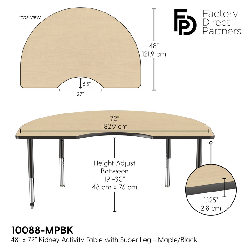 Table d'activité 48 "x 72" avec moulures en T et pieds réglables, Érable / noir, Super