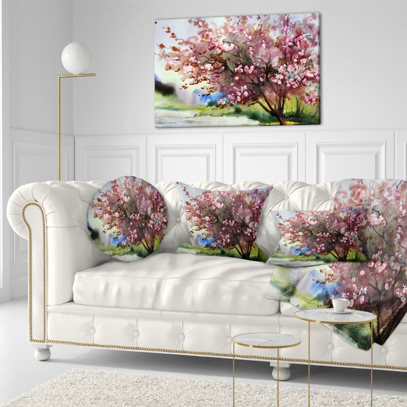 Arbre avec fleurs printanières - Coussin décoratif à imprimé floral, 12 po x 20 po, Rectangulaire