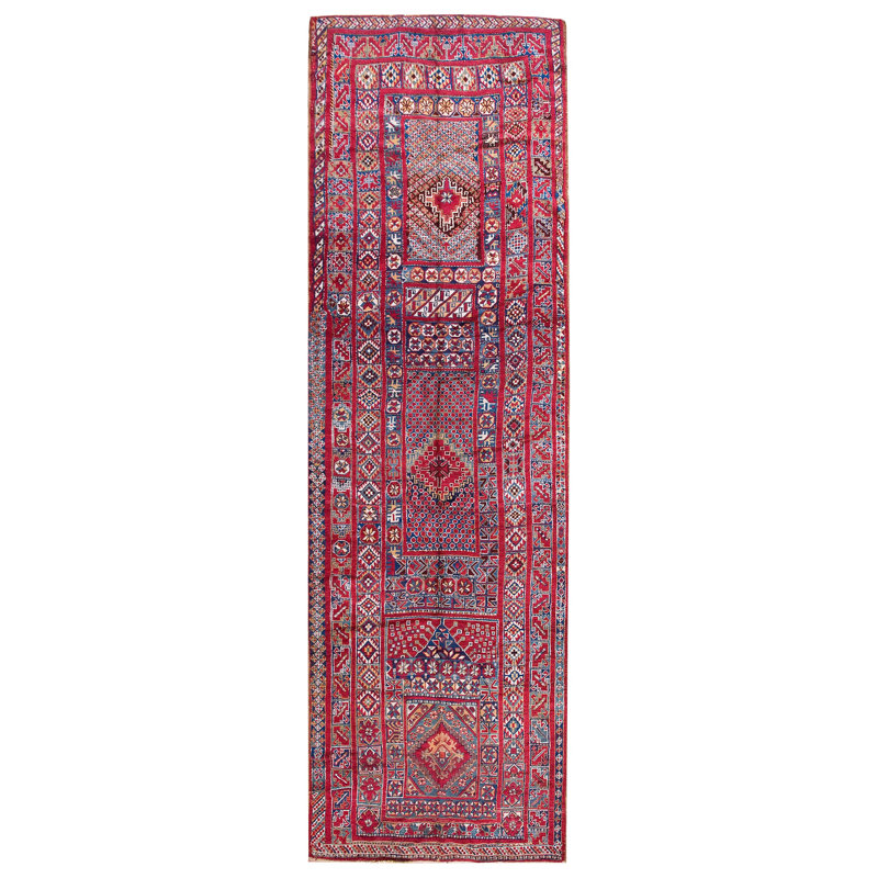 1920s Multicolor Geometric Antique Moroccan Rabat Rug 5'6" x 18'3" Wool Carpet