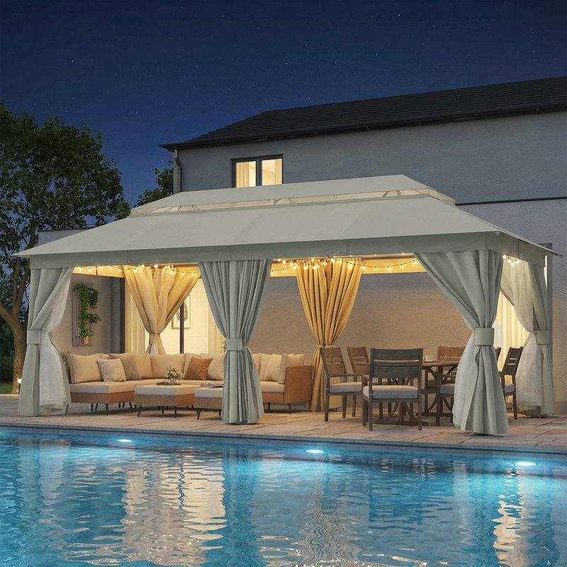 Pavillon de jardin en acier, 10 x 20 pi, Blanc cassé / beige