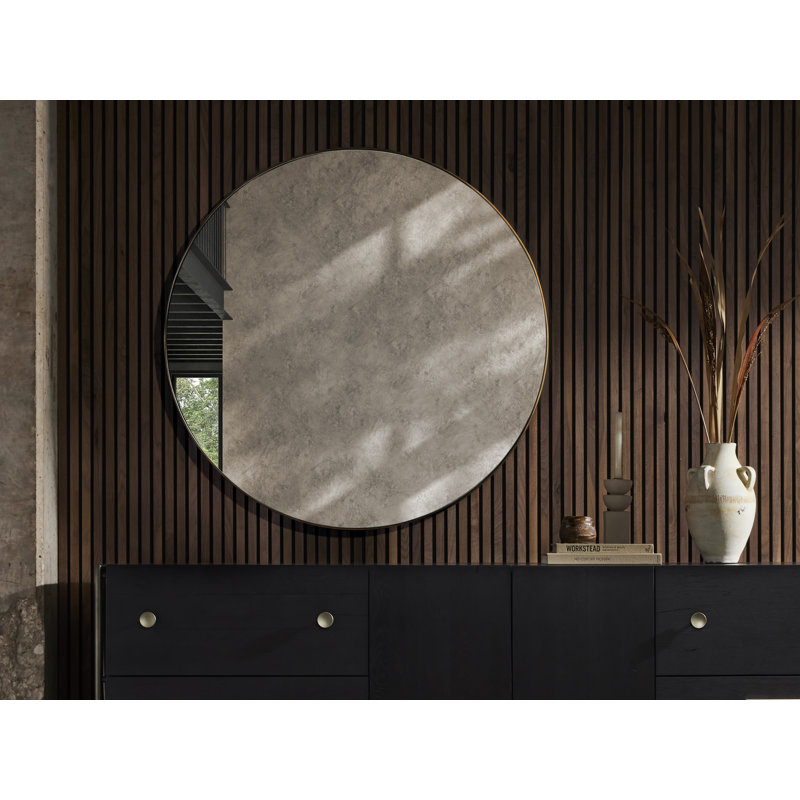 Georgina Flat Metal Wall Mirror, Polished Brass