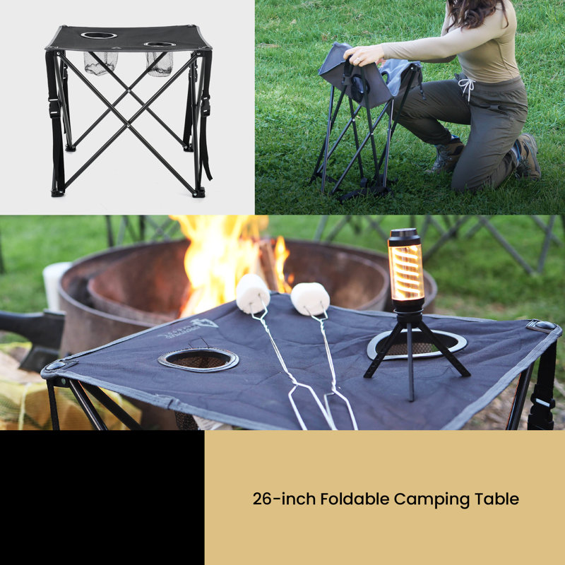 Charcoal Black Heavy-Duty Steel Frame Folding Camping Table
