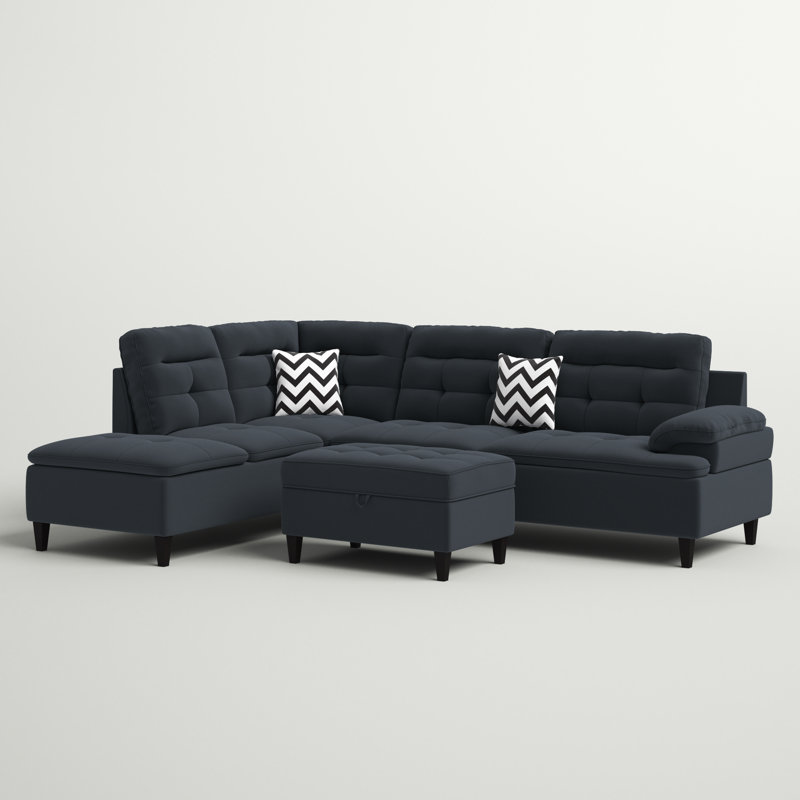 Geter Upholstered L-Shaped Sectional Left Hand Facing, Black