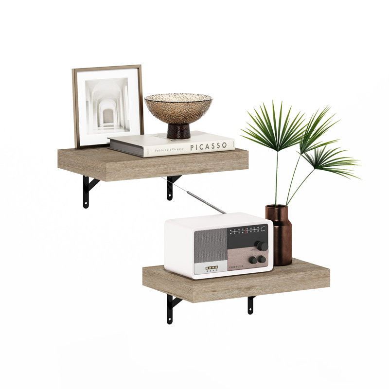 Tablettes murales flottantes, naturelles, ensemble de 2, H 1,65 po x l 14,57 po x P 9,37 po