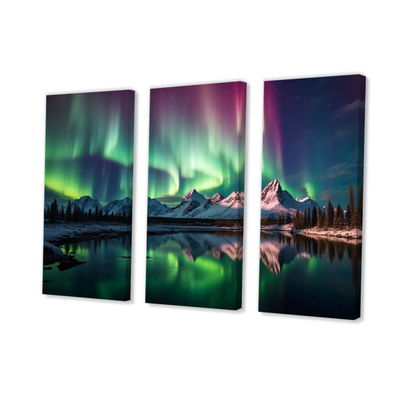Yukon Dream Aurora V sur toile, reproduction de 3 pièces, H 28 po x l 36 po x P 1 po