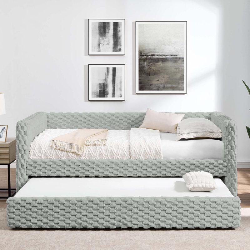Lit de jour simple, canapé-lit rembourré, le bas se retire pour former un lit, tissu en velours côtelé gris foncé (86 po x 43,5 po x 34 po)