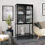 Grande armoire de rangement en verre trempé Kinnett avec 2 portes arquées et tablettes réglables-1029030867