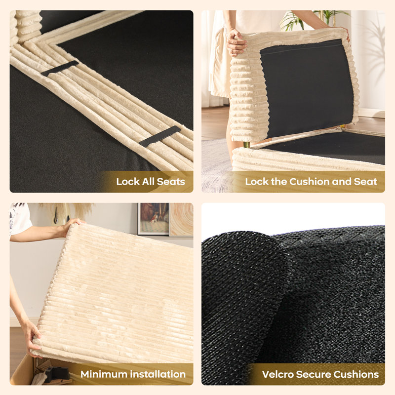 Canapé modulaire en coin avec repose-pieds et canapé modulaire de 115,9 po Corduroy, Beige