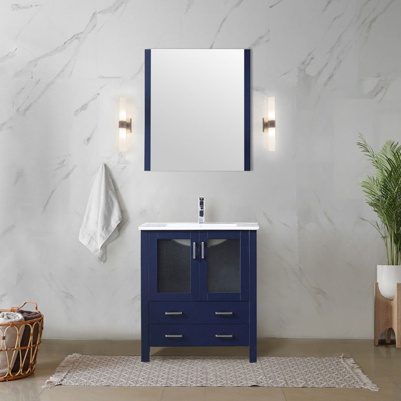 Bath Vanity with White Ceramic Top, Navy Blue