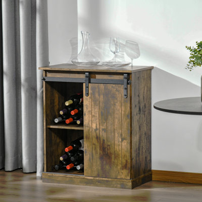 Armoire à vin industrielle, armoire de rangement à buffet, buffet de service avec porte de grange coulissante et support à vin pour 6 bouteilles