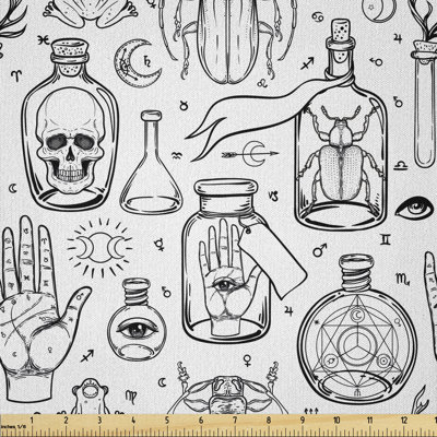 Beloit Monochromatic Occult Horror Symbols Multi-Purpose Fabric