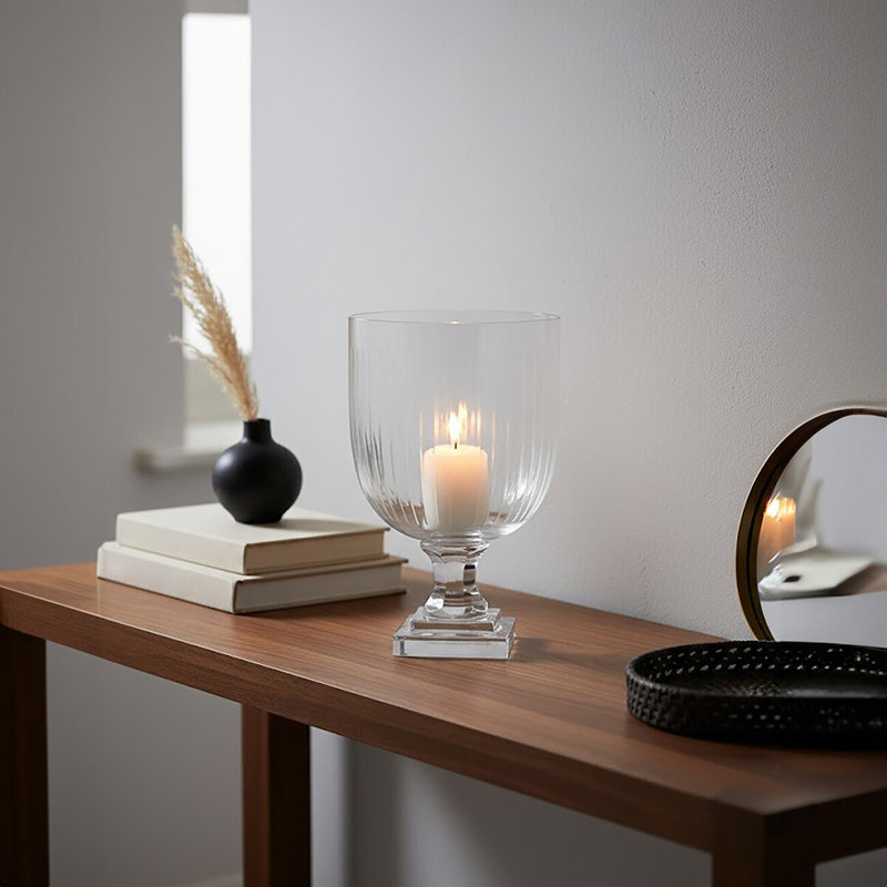 Glass Tabletop Hurricane, 26cm H x 16.5cm W x 16.5cm D