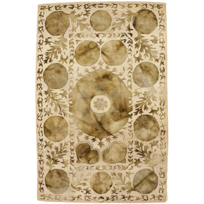 Merrium Oriental Cream & Brown Abstract 5 x 8 Hand-Tufted Modern Rug