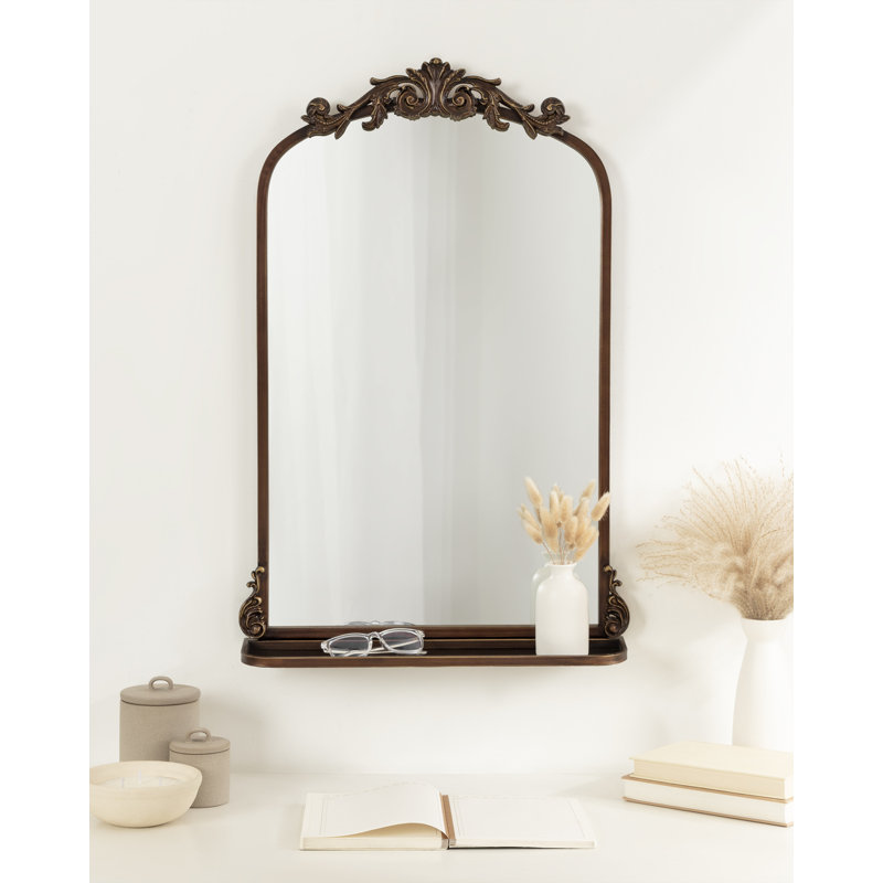 Stride Metal Arch Mirror with Shelves, Bronze, 31.5" x 21"