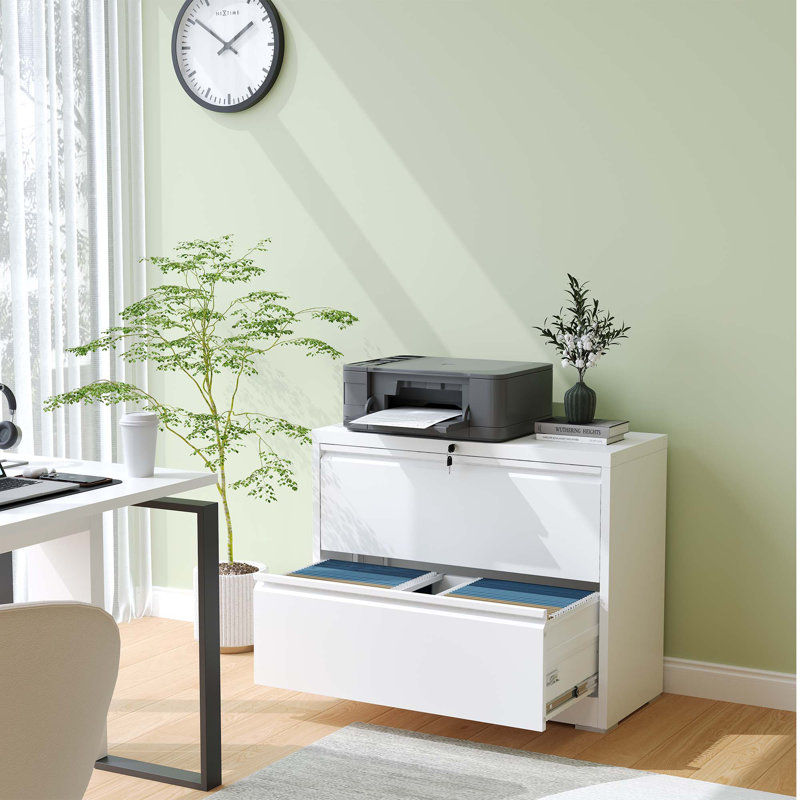 35.43"W 2 Drawer Metal Lateral File Cabinet with Lock for Home Office A4/Letter/Legal Size, White