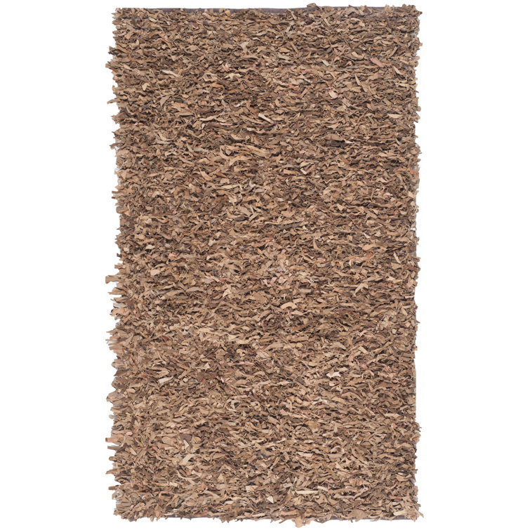 Leather Shag Handwoven Leather Solid Color Rug