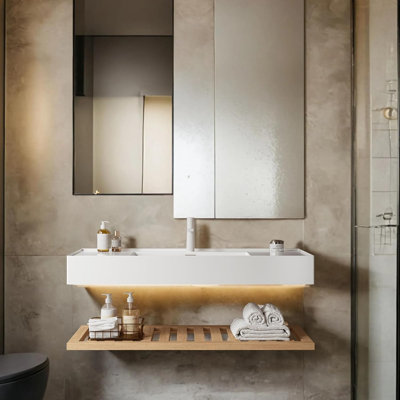 36”Bathroom Vanity with Vessel Sink,Wall-Mounted Floating White Rectangular Integrated Basin