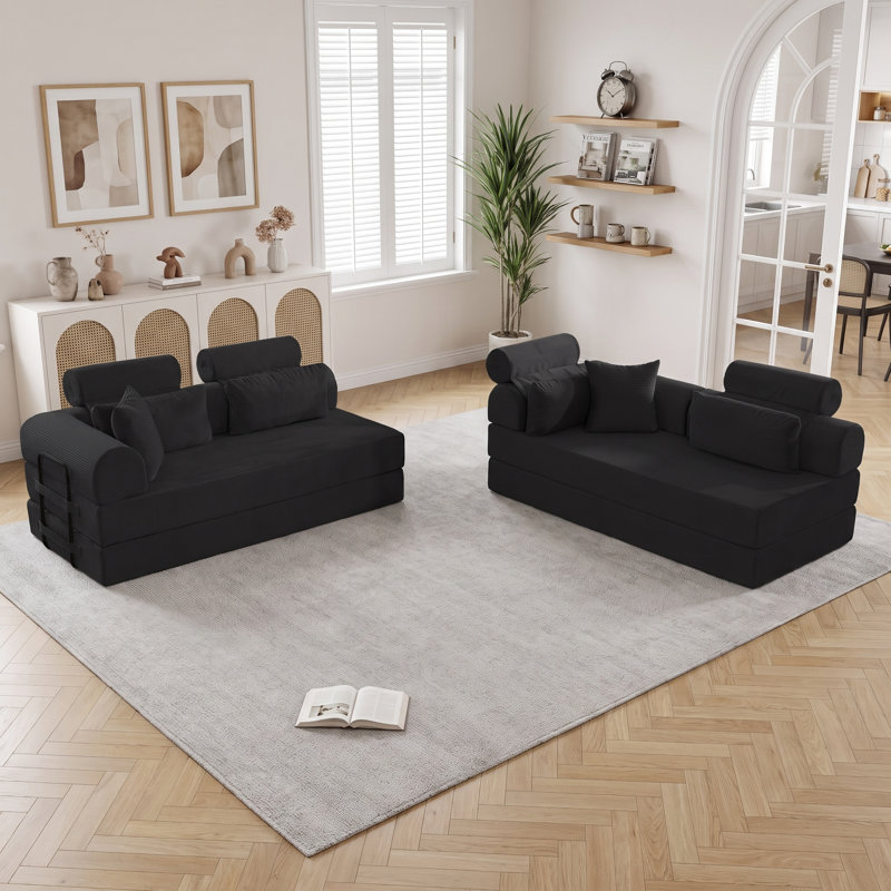 106.3" 2-Piece Corduroy L-Shaped Sleeper Modular Sectional, Compressed Convertible Sofa Bed, No Assembly for Small Spaces