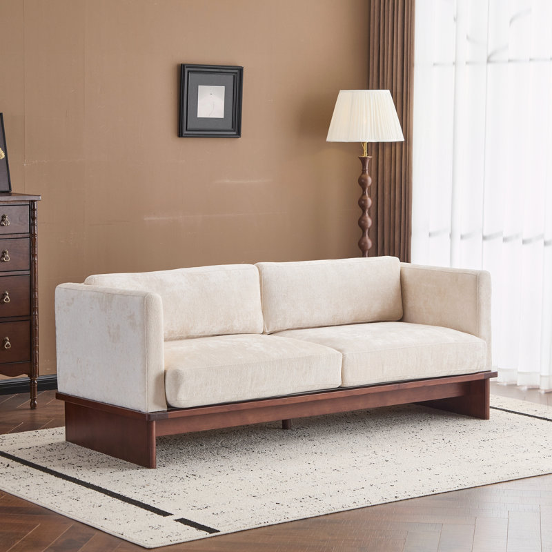 Canapé rembourré avec base en bois massif, Beige