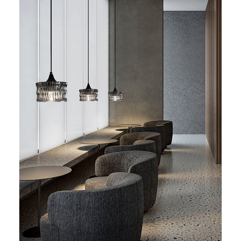 Luminaire suspendu en verre texturé gris fumé avec chatoiement argenté, lampe suspendue moderne à ondulation d'eau pour îlot de cuisine