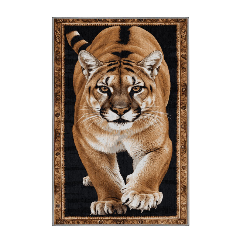 Washable Eastern Cougar Big Cats Area Rug, Rectangle 4' x 6'