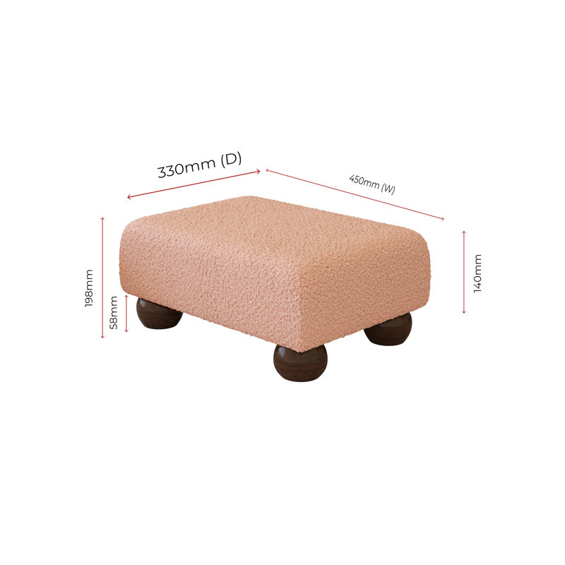 Autryville Wood Bun Feet - Fabric, Pink, Mahogany, Boucle