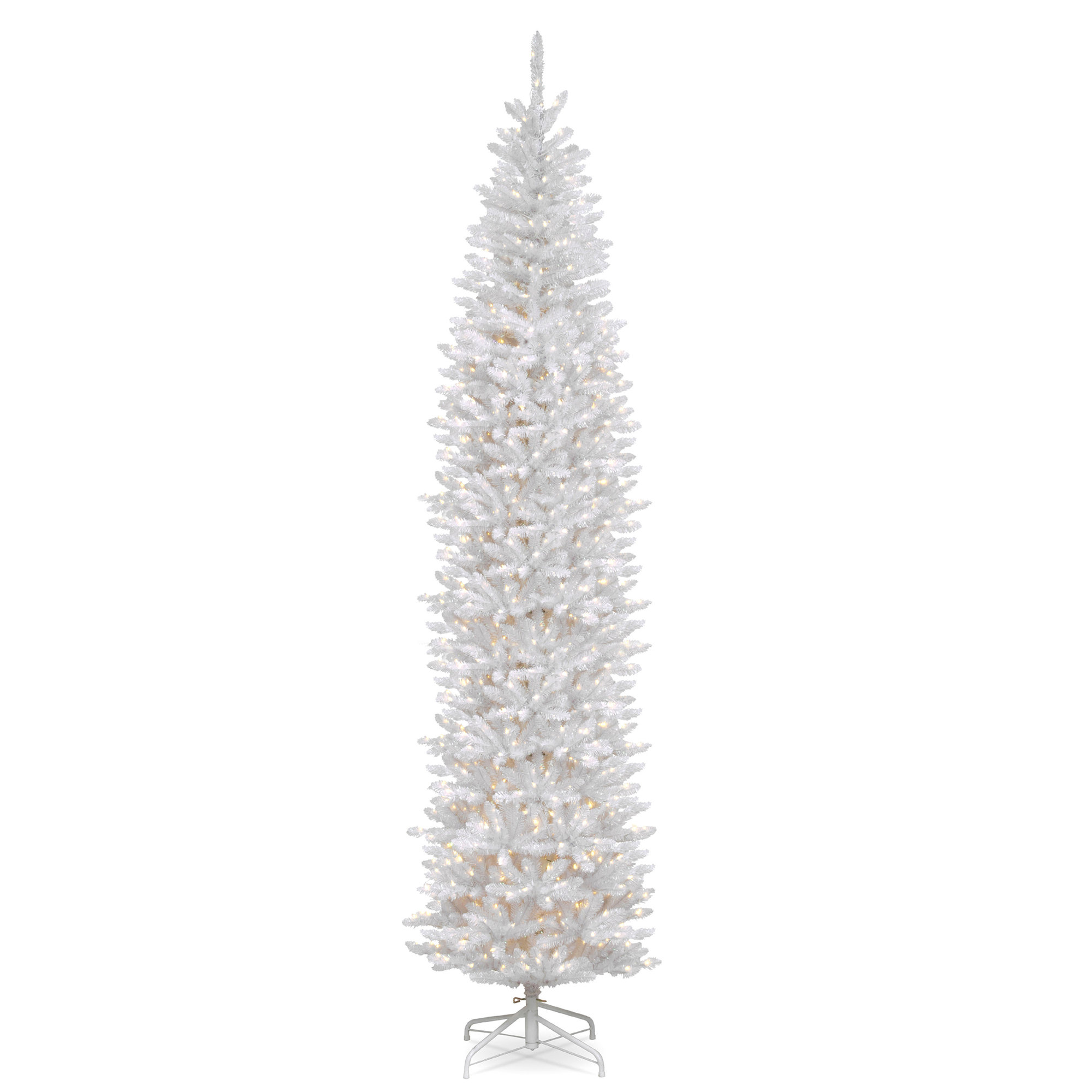 The Holiday Aisle® Kingswood Fir White Pencil Tree with Clear Lights, 12'