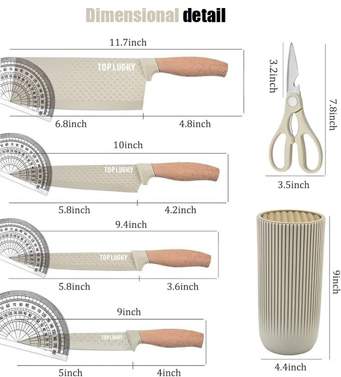 VOKIAL Knife Set, 6-piece professional kitchen knife kitchenware, super sharp knife cover and universal knife holder, rust-proof stainless steel kitchen knife seat cover, ergonomic design,