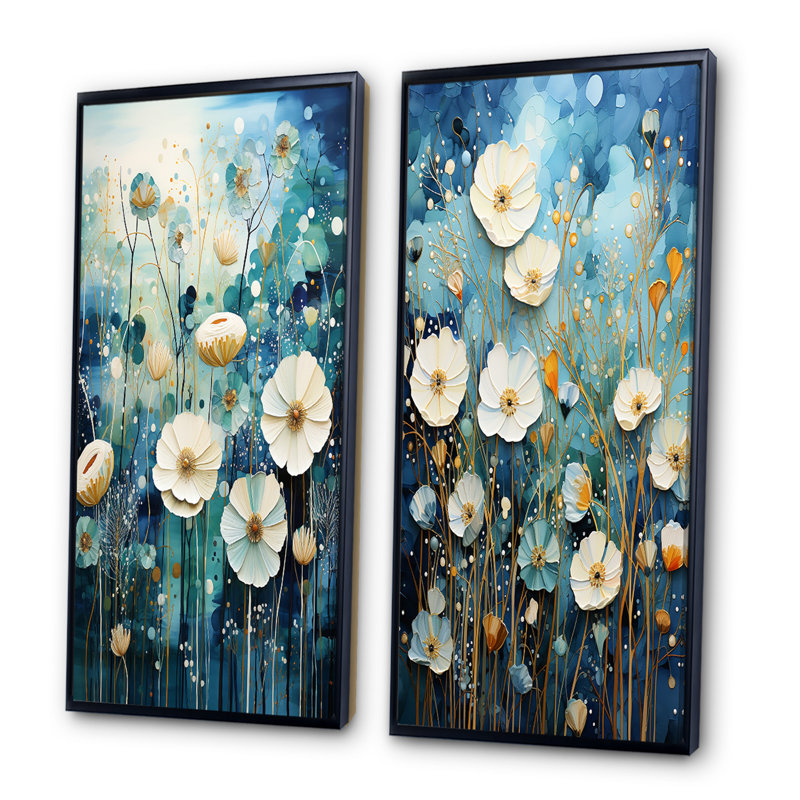 «Blue Tranquil Gardens», 2 pièces sur toile, Cadre noir, H 32 po x l 32 po