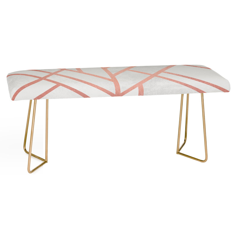 Rudd Upholstered Bench, White/Pink/Geometric