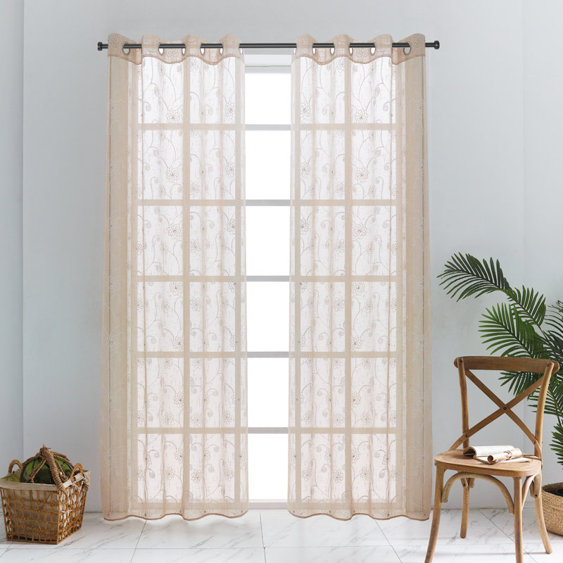 Panneau de rideau simple diaphane avec œillets Perouge, Beige, l 52" x L 84"