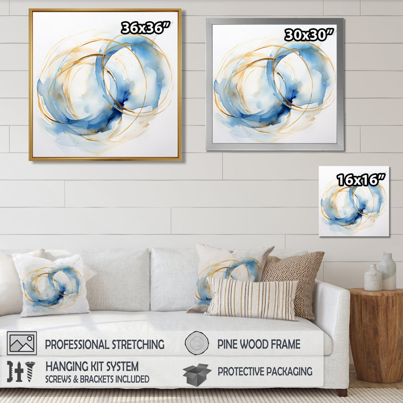 «Unity Subtle Gold Watercolor I», reproduction d'art abstrait, H 16 po x l 16 po, Cadre flottant doré
