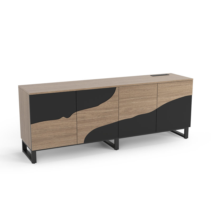 70" TV Stand with Power Outlet, Black Large TV Stands for 75 Inch TV, Entertainment Center with Storage and Adjustable Shelf