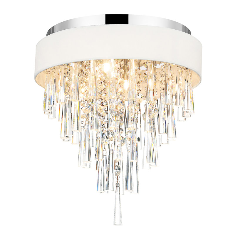 Plafonnier encastré cylindrique 4 lumières 16 po avec abat-jour noir ou blanc cassé et finition chromée - Compatible G9 DEL - Idéal pour la chambre à coucher, le couloir, le vestibule
