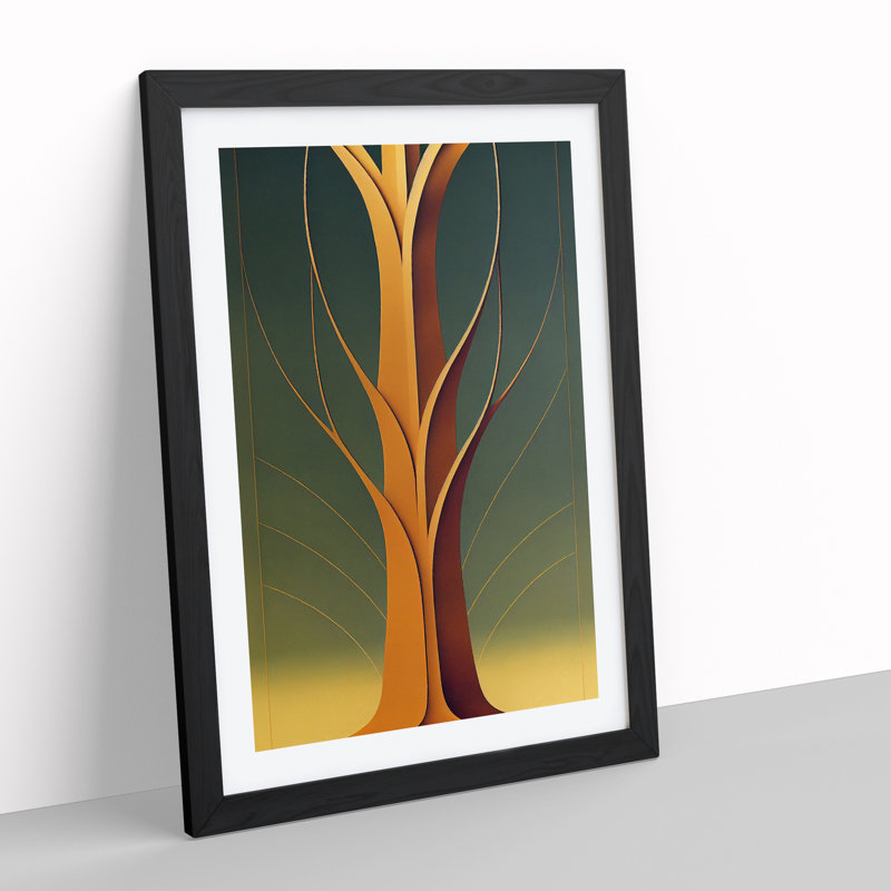 Deco Tree No.1 - Single Picture Frame Print, Black, 34cm H x 25cm W x 2cm D