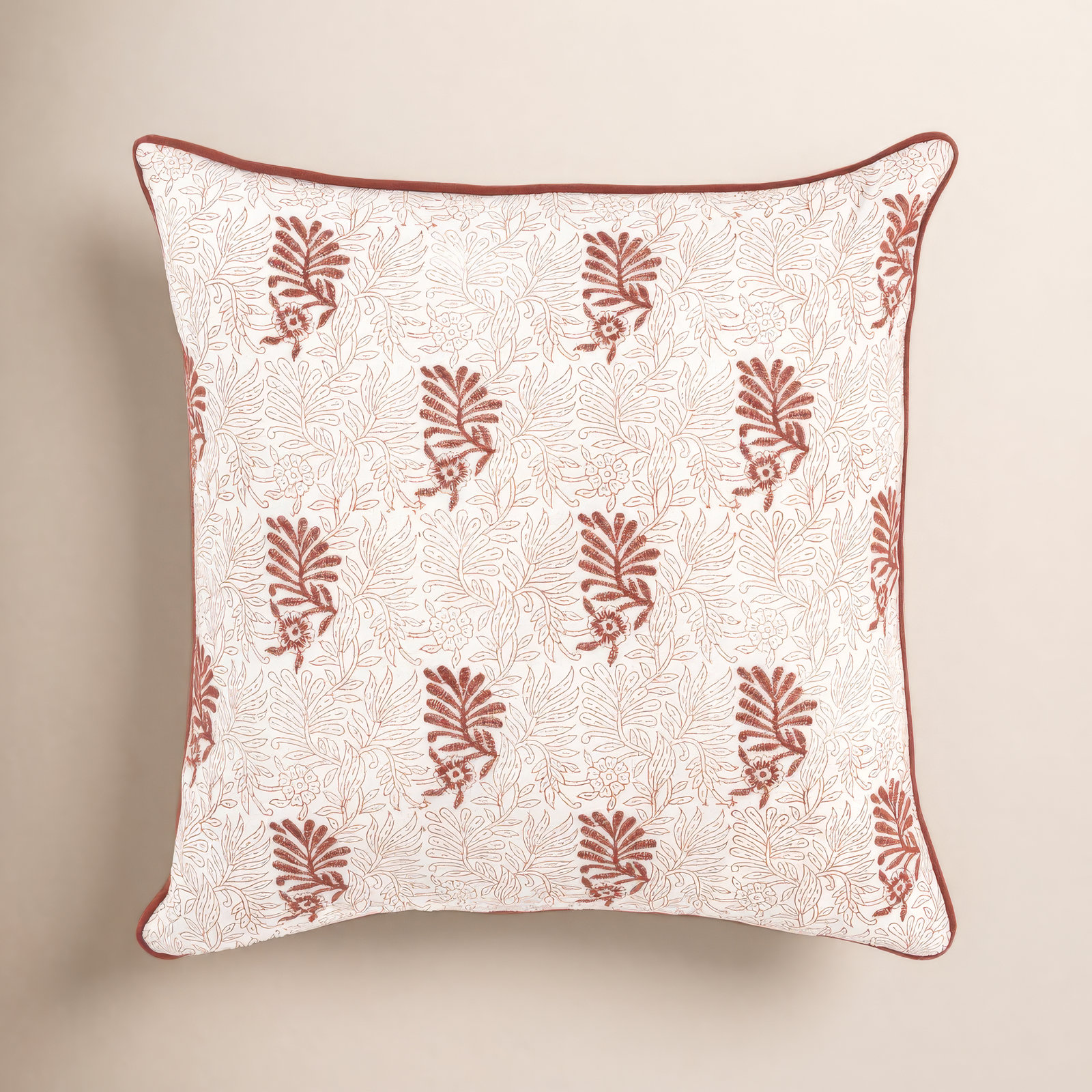 Betania Embroidered Cotton Throw Pillow, Terracotta
