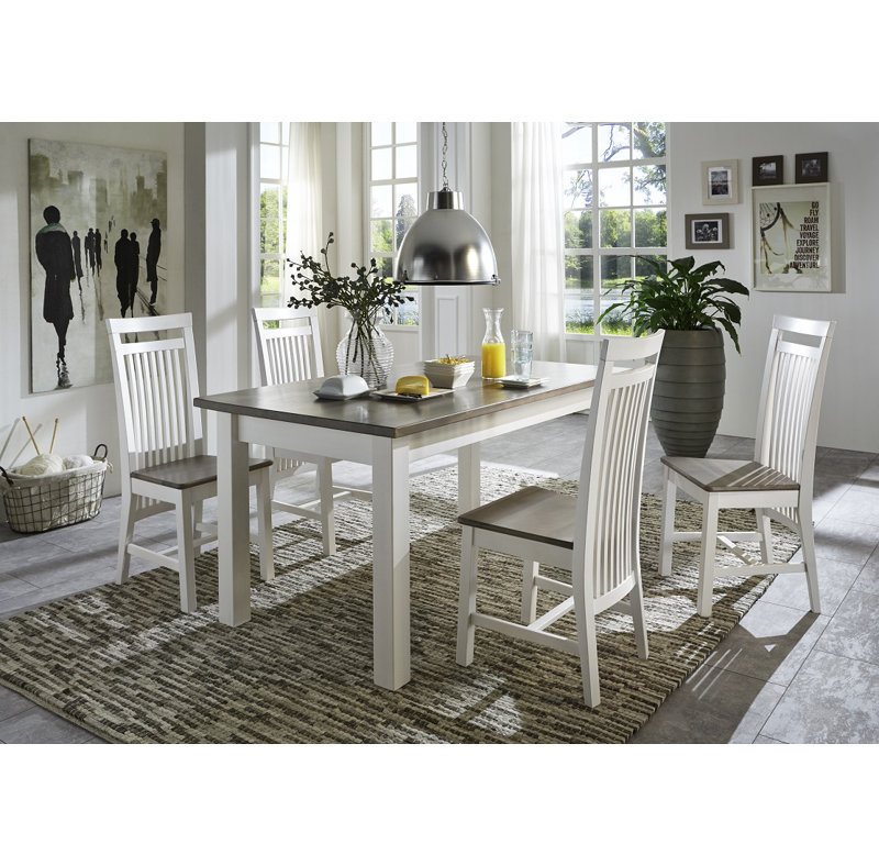 Carey Extendable Pine Solid Wood Dining Table, White, 78cm H x 120cm L x 78cm W, Grey/Brown/Blue