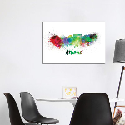 Athens Skyline In Watercolour by Paul Rommer - Wrapped Canvas Painting