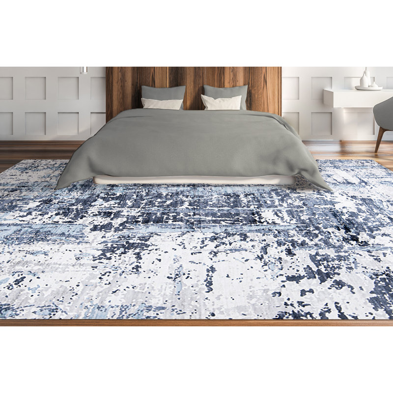Abstract Area Rug in Blue, Rectangle 6' x 9'