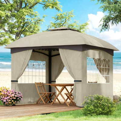 Double Roof Patio Gazebo,Elegant Design Gazebo,With Curtains,Church Windows,For Outdoor
